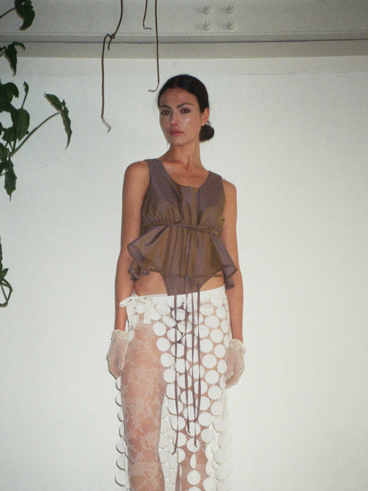 CARLOTA TOP IN MUD TAFFETÀ