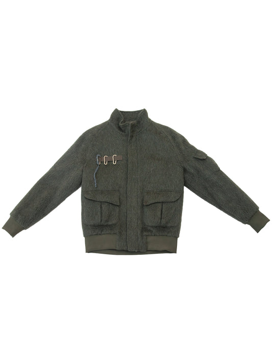 EVEREST BOMBER JACKET IN GREEN WOOL