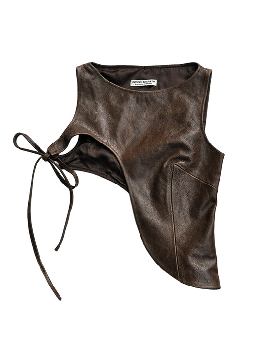 MOJO JOJO TOP IN BROWN LEATHER