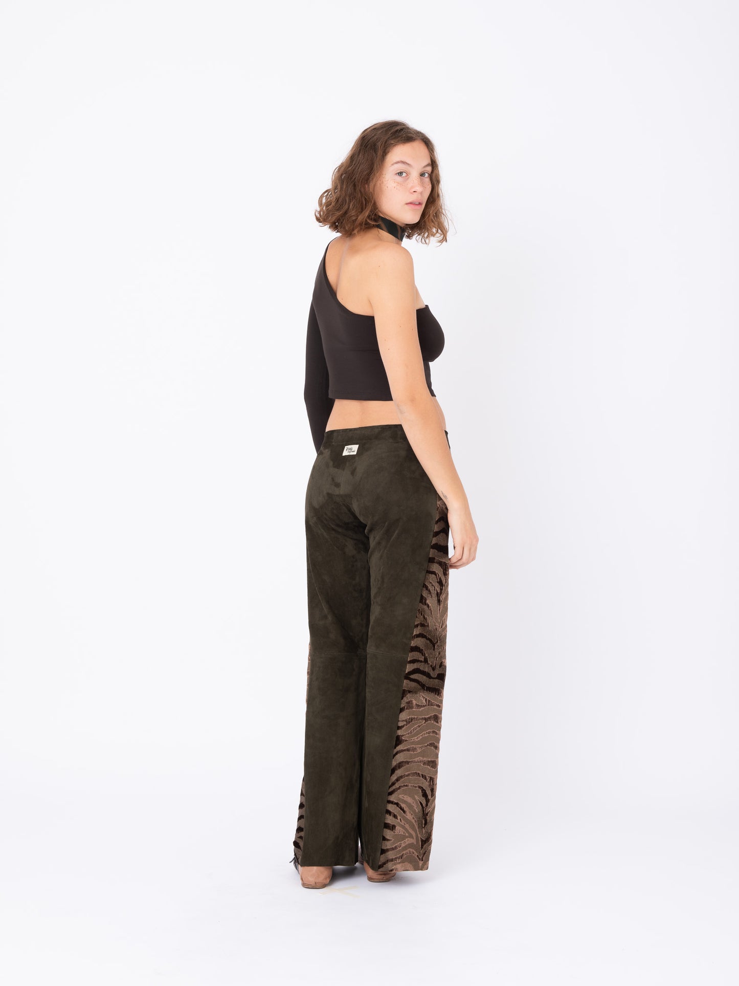 Azalea Brown Suede Pants with Tiger Velvet Inserts