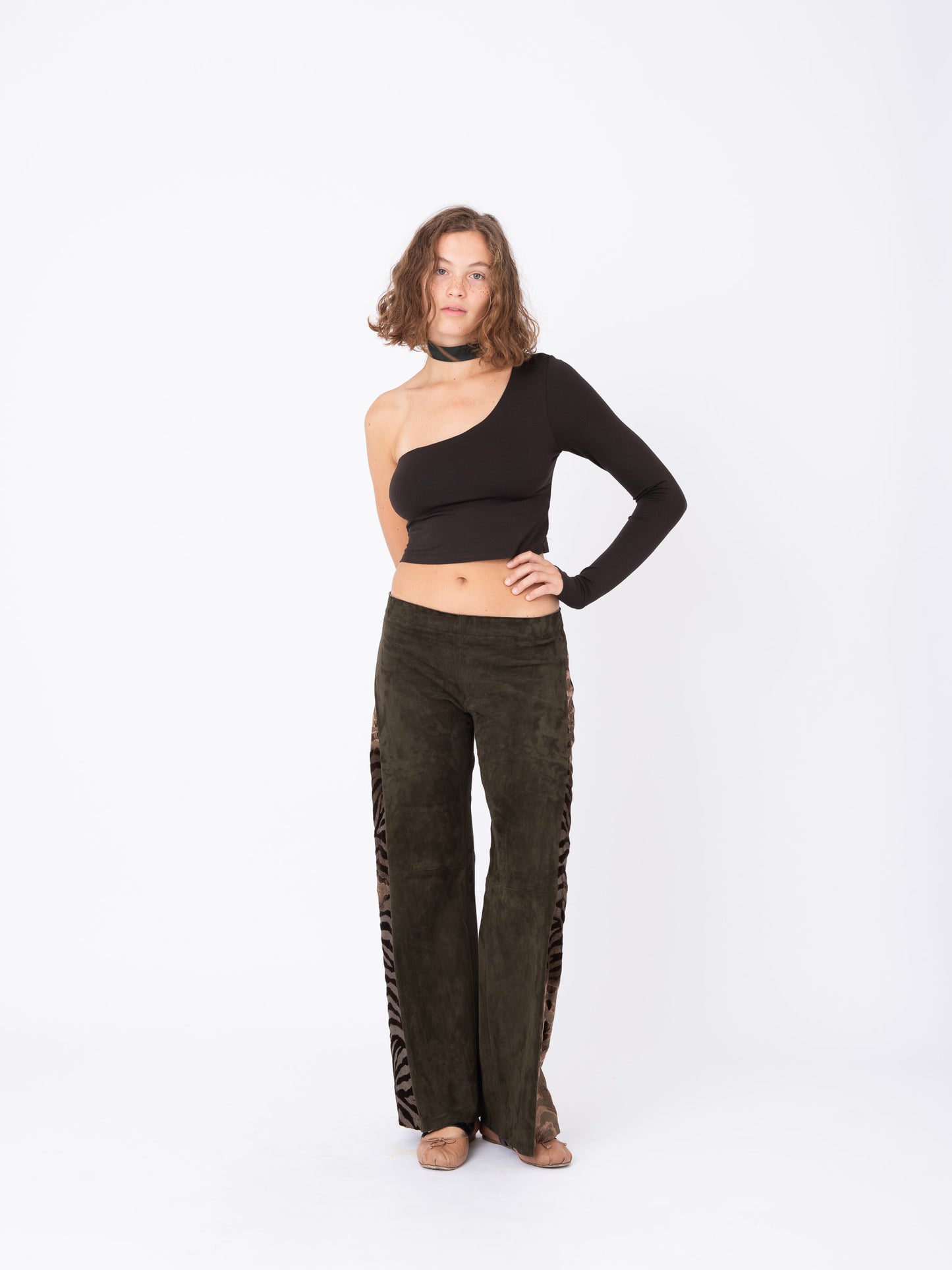 Azalea Brown Suede Pants with Tiger Velvet Inserts