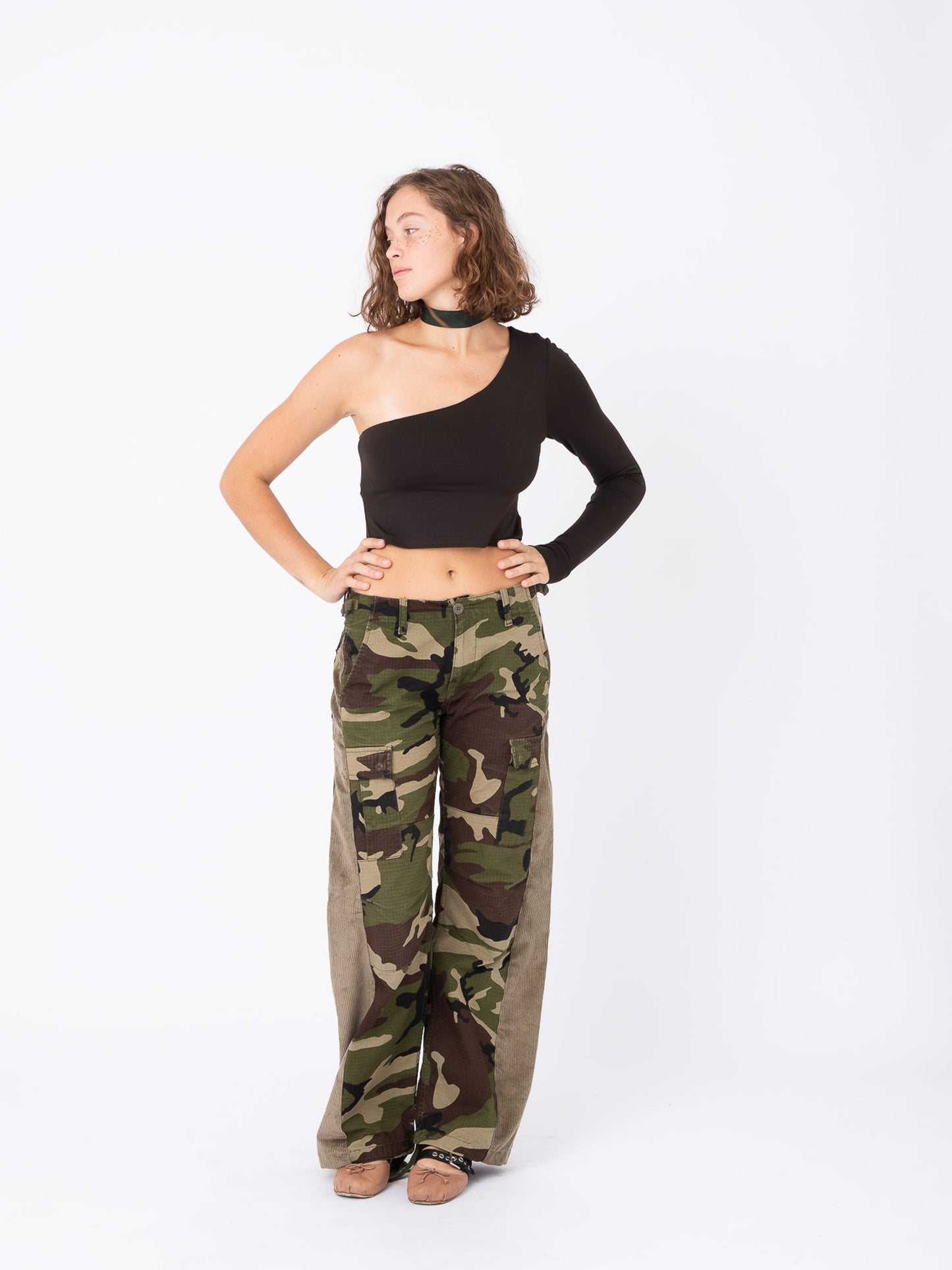 Azalea Camou Cargo Pants with Corduroy Inserts