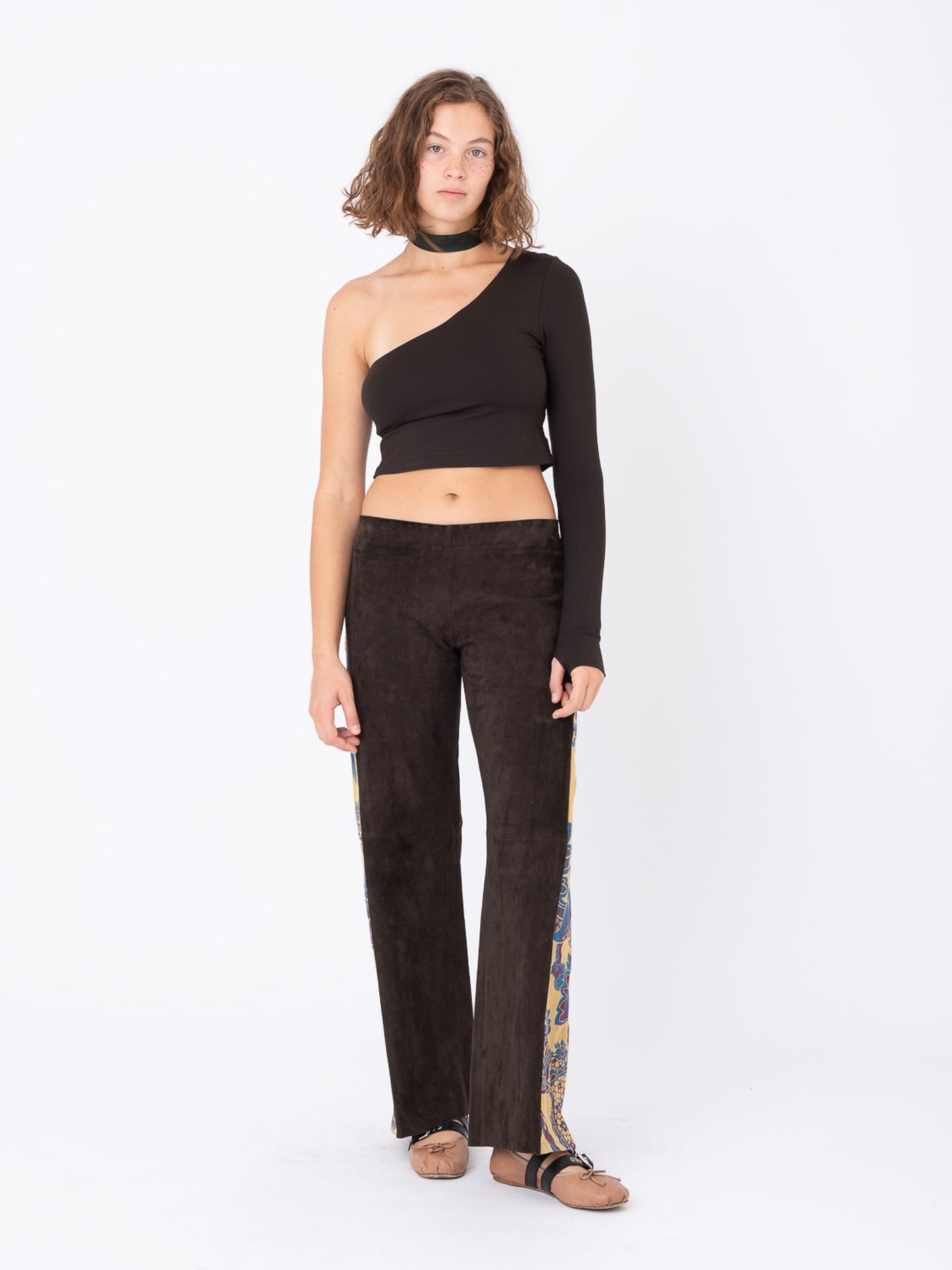 Azalea Brown Suede Pants w/ Brocade Inserts