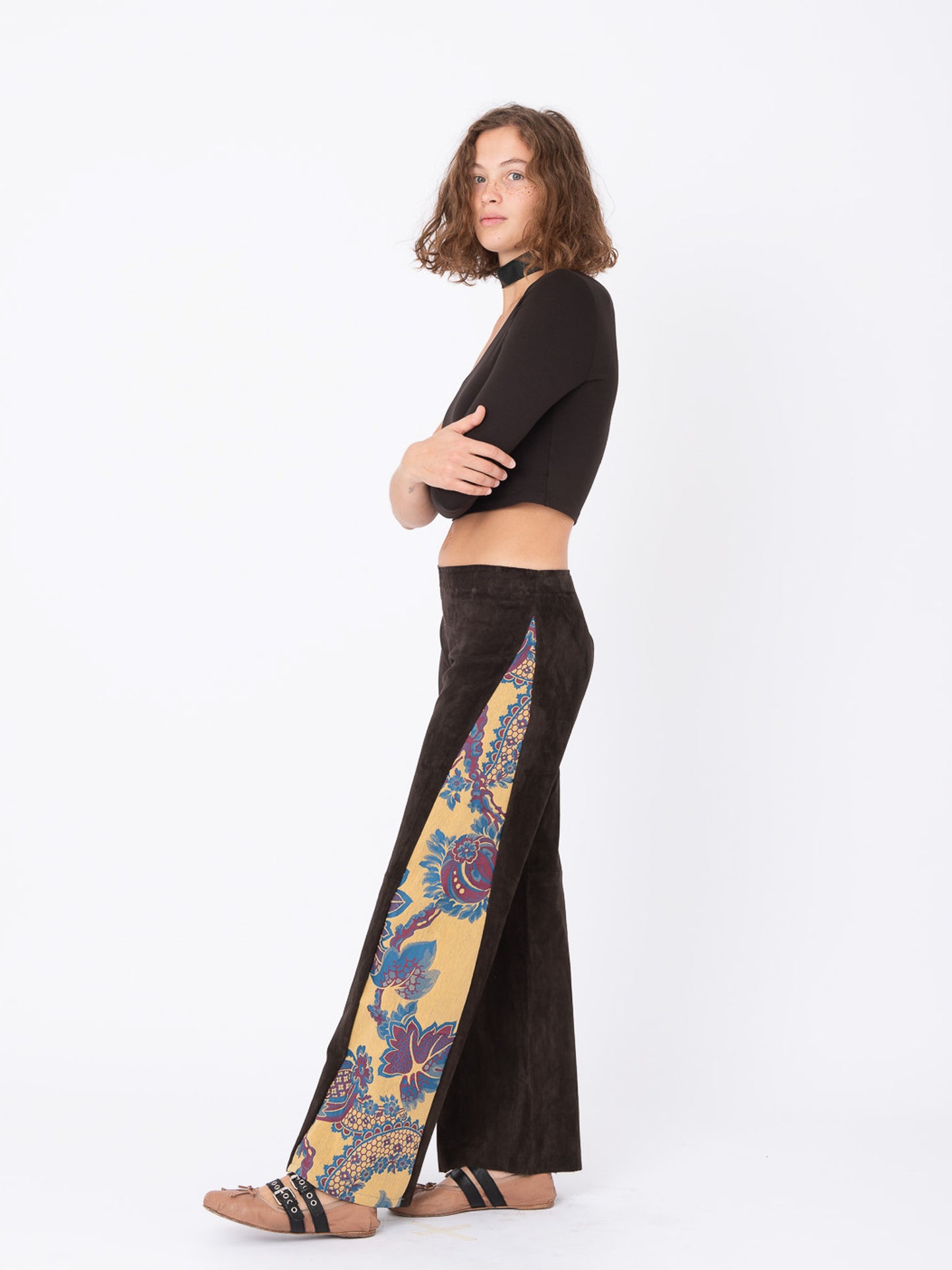 Azalea Brown Suede Pants w/ Brocade Inserts