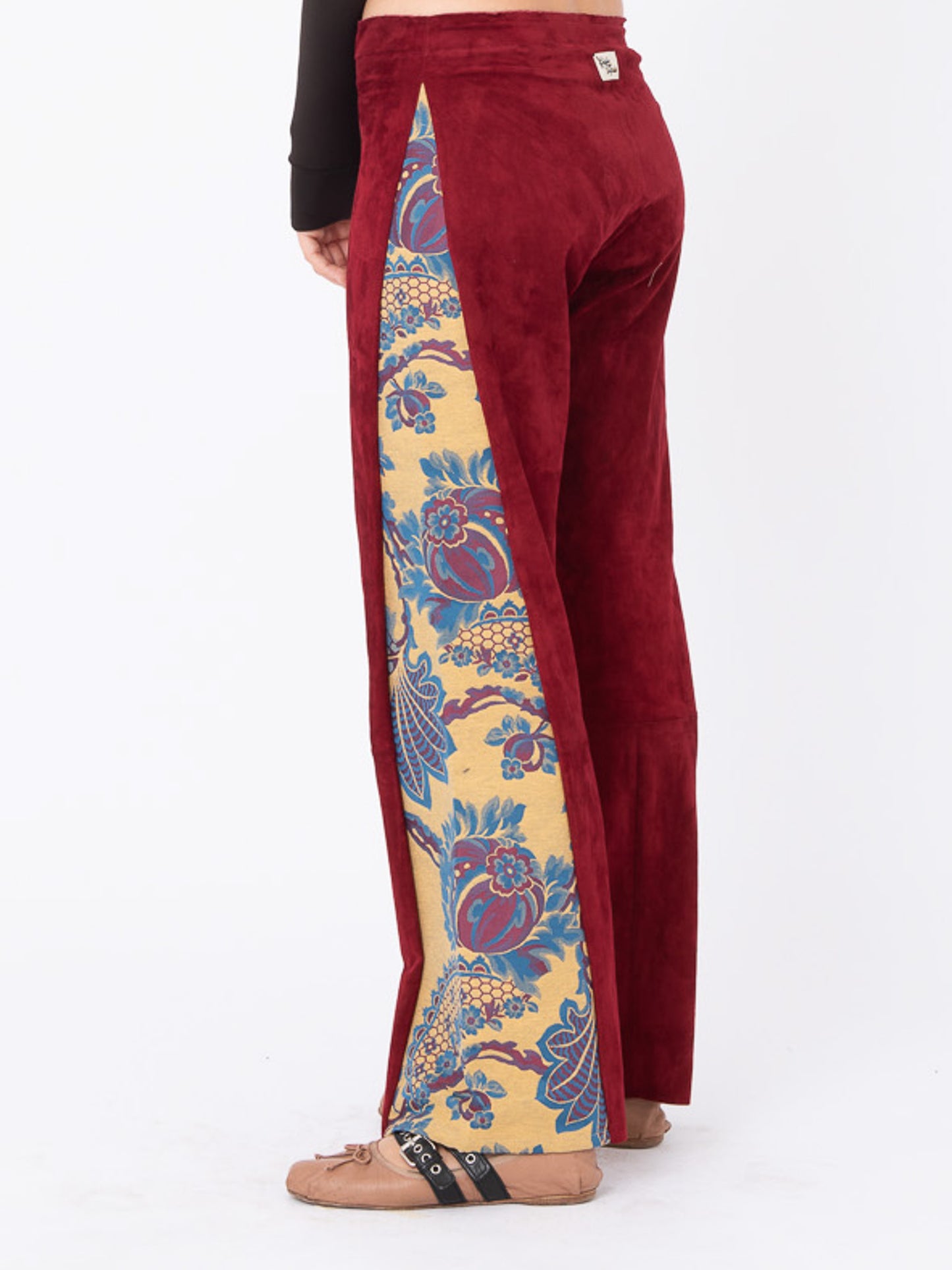 Azalea Red Suede Pants with Brocade Inserts