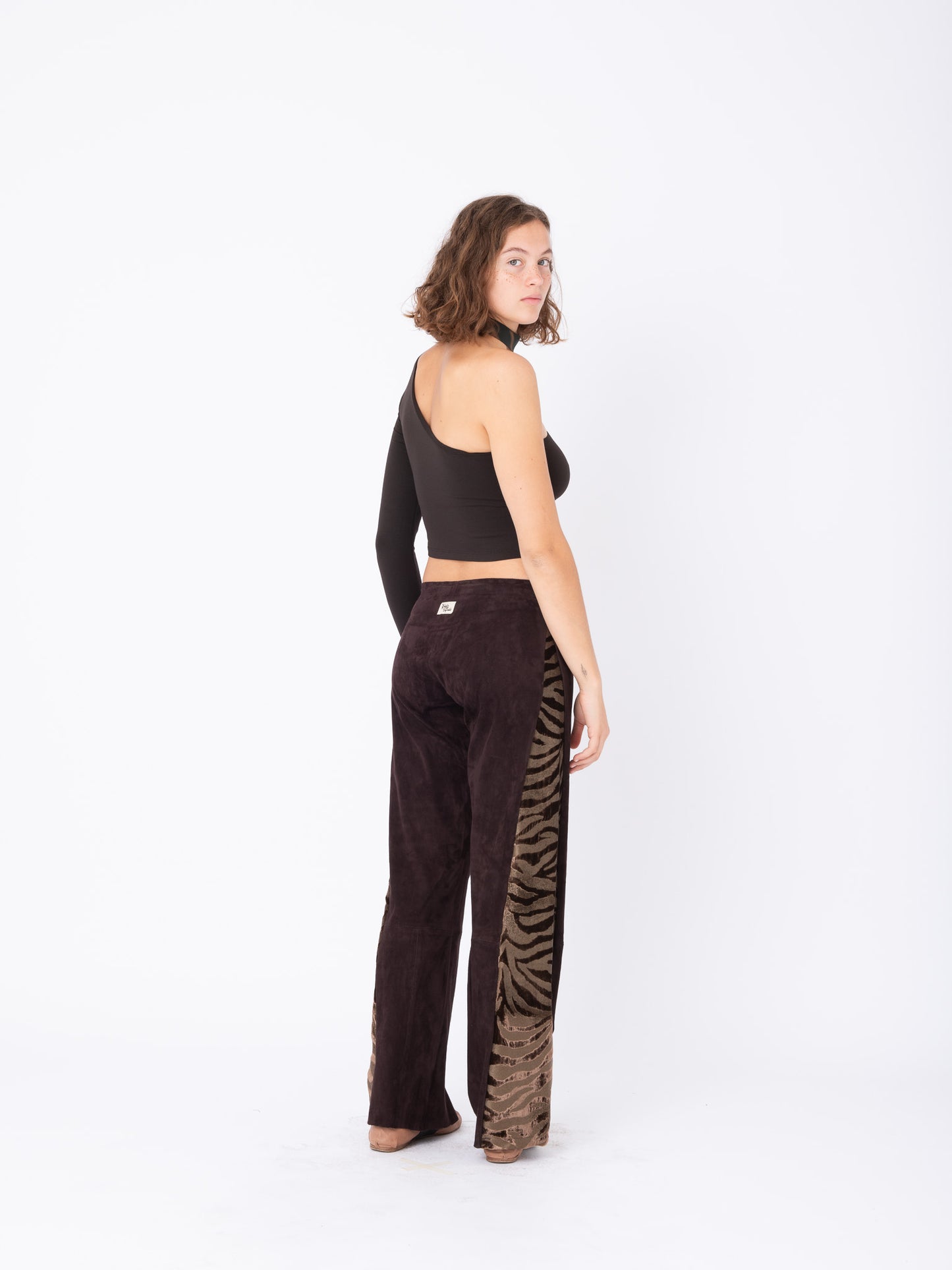 Azalea Chocolate Suede Pants with Tiger Velvet Inserts