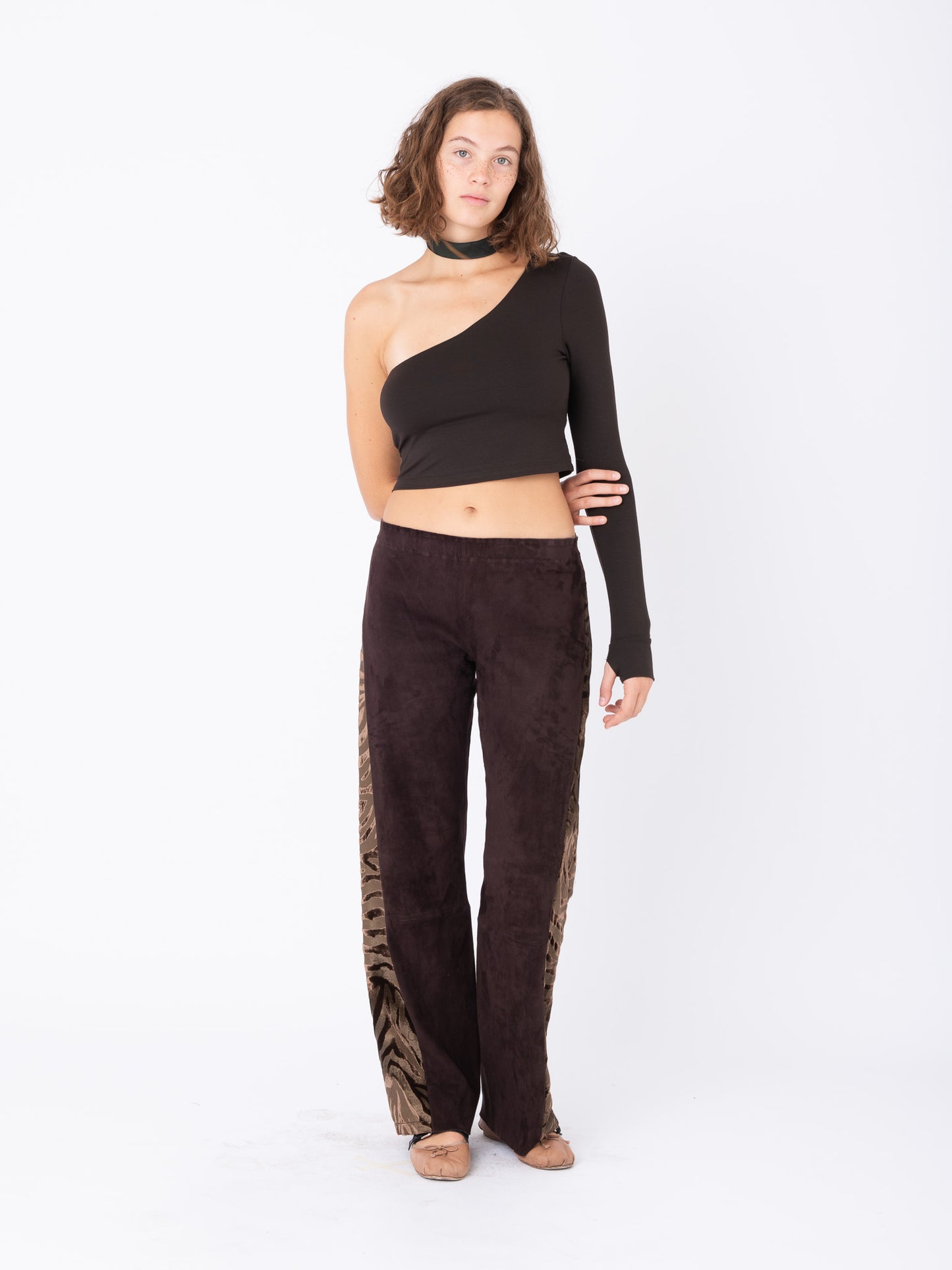 Azalea Chocolate Suede Pants with Tiger Velvet Inserts