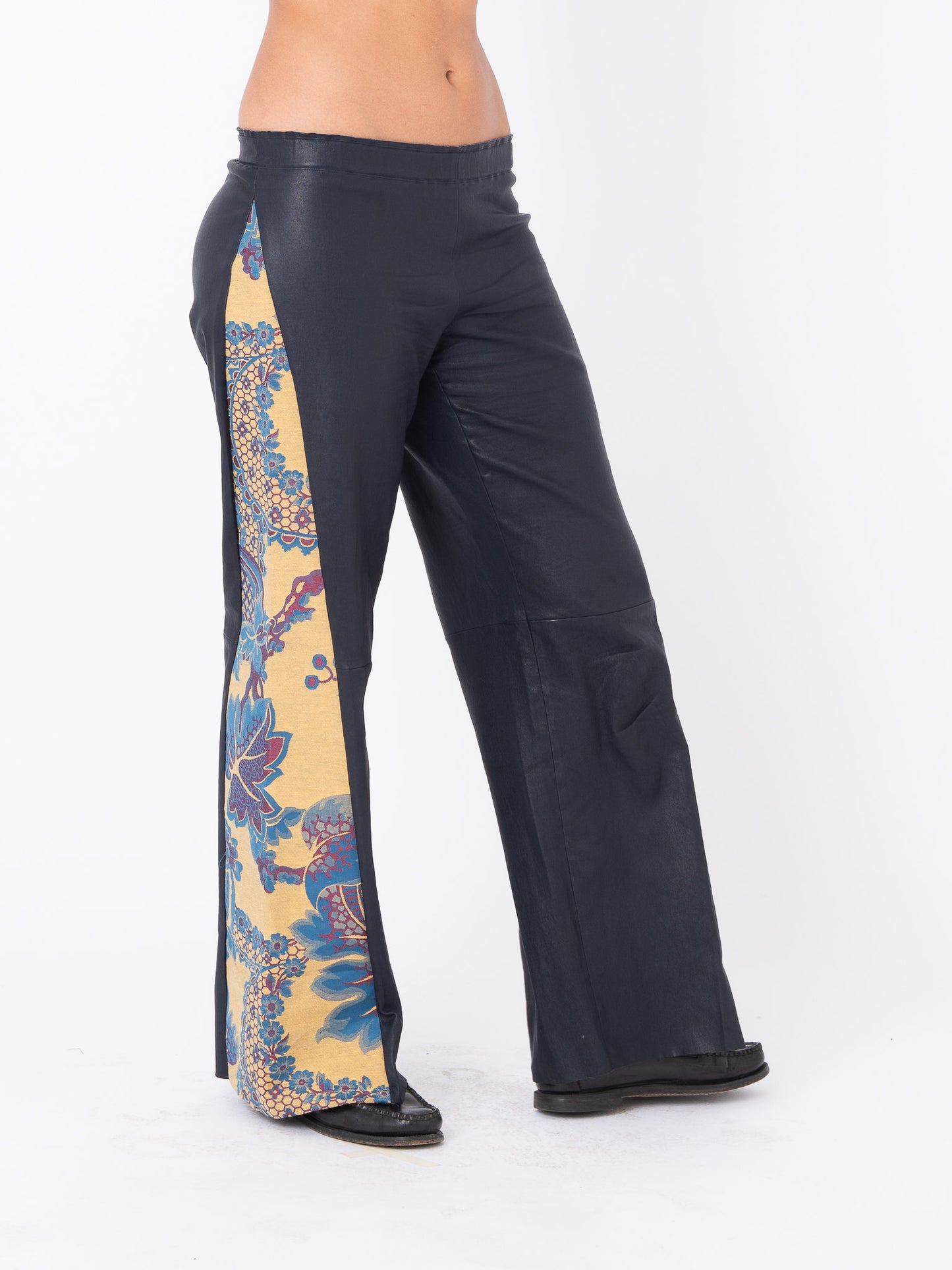 Azalea Blue Leather Pants with Brocade Inserts