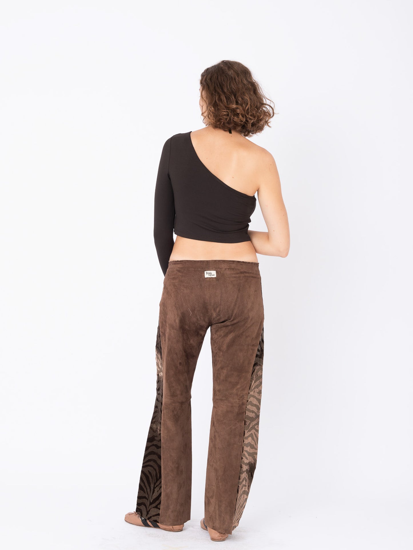 Azalea Light Brown Suede Pants with Tiger Velvet Inserts