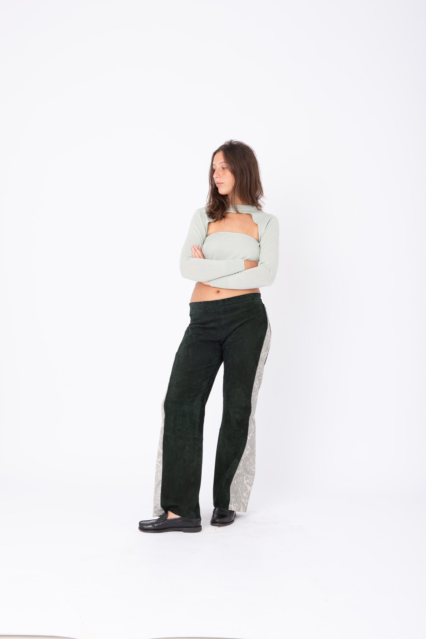 Azalea Green Suede Pants with Paisley Inserts
