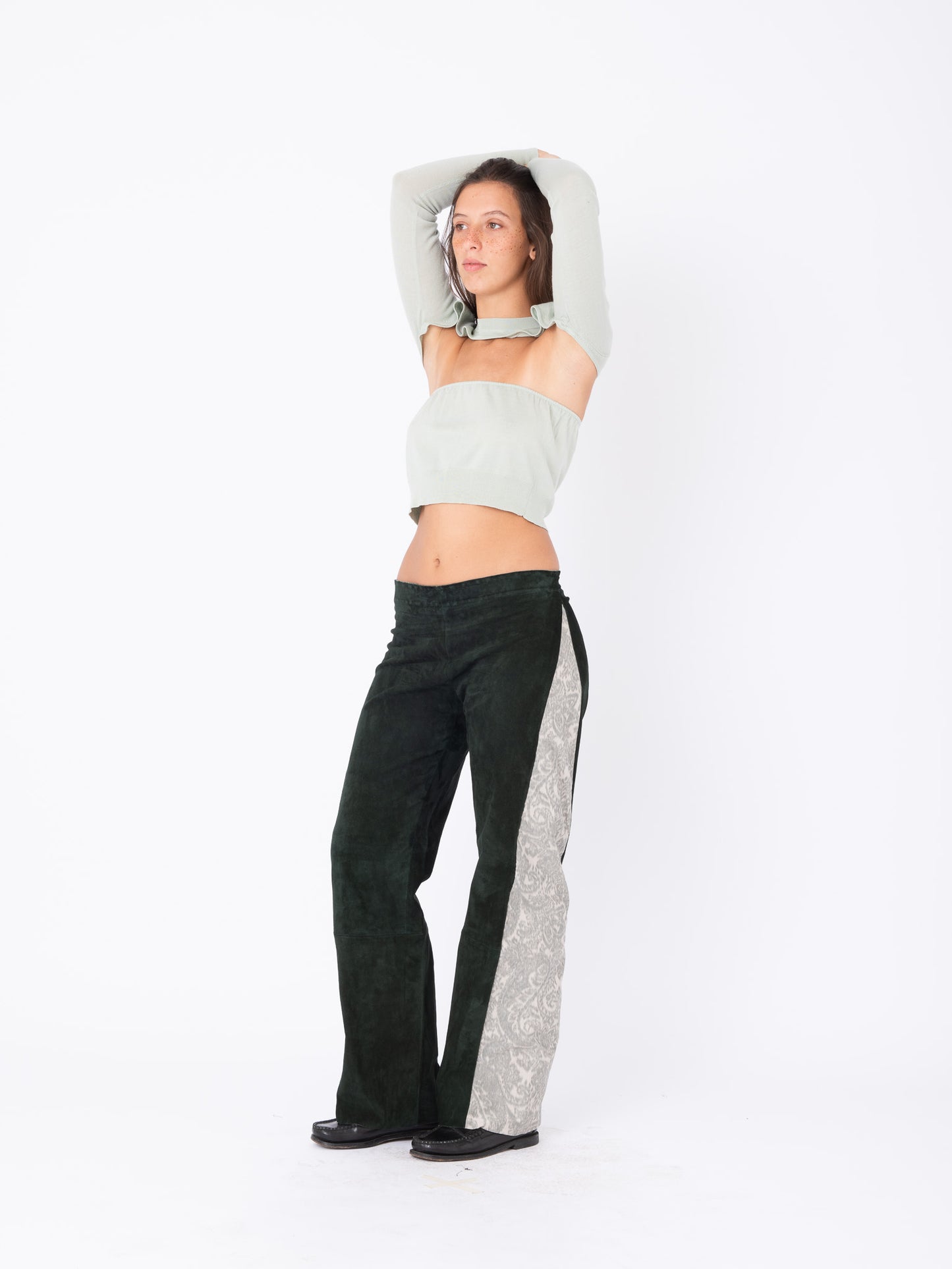 Azalea Green Suede Pants with Paisley Inserts