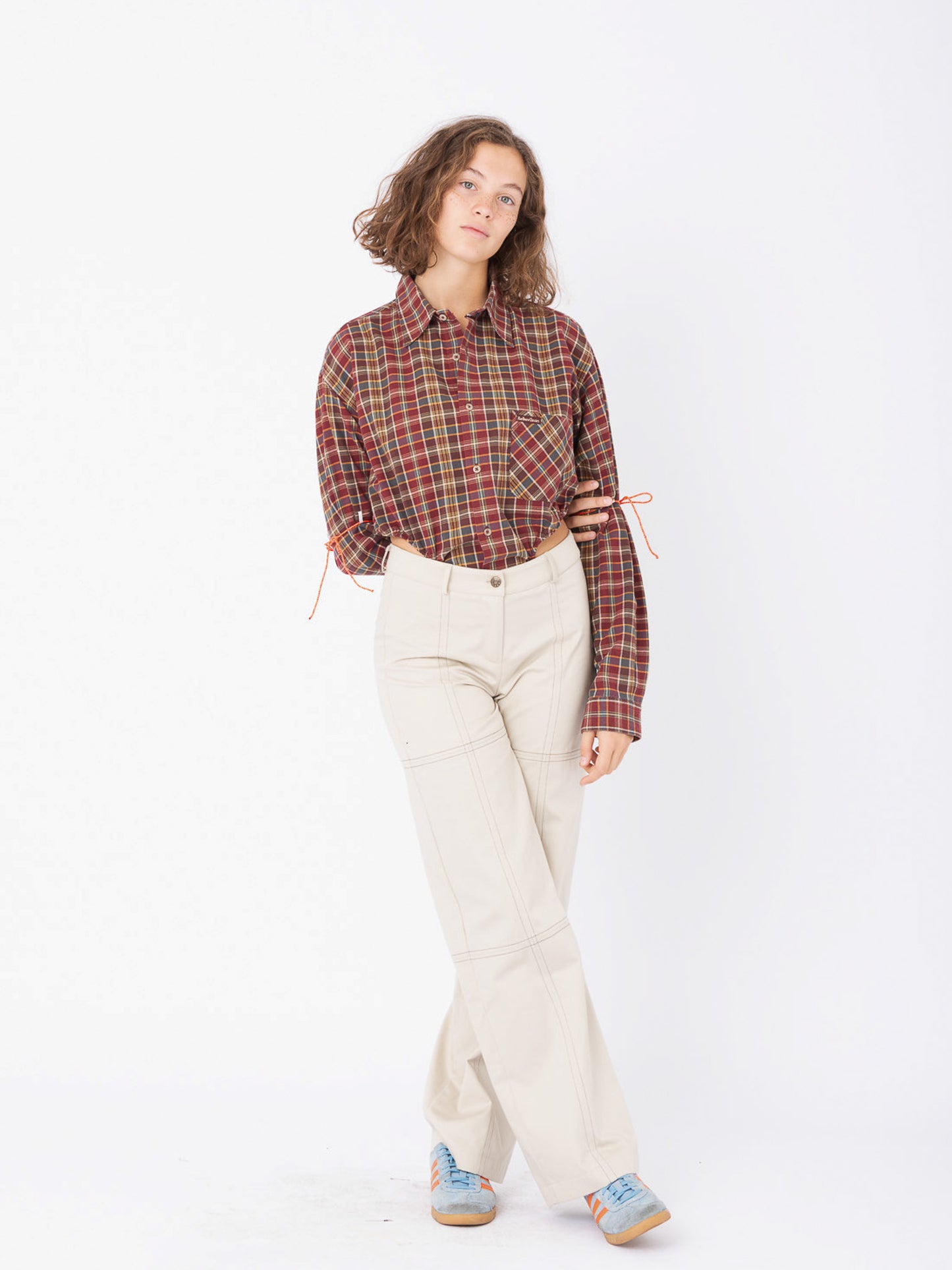 Body Shirt in Red&Brown Chequered Cotton