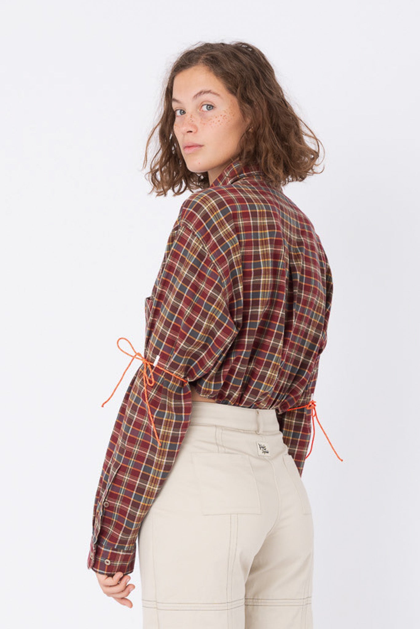 Body Shirt in Red&Brown Chequered Cotton