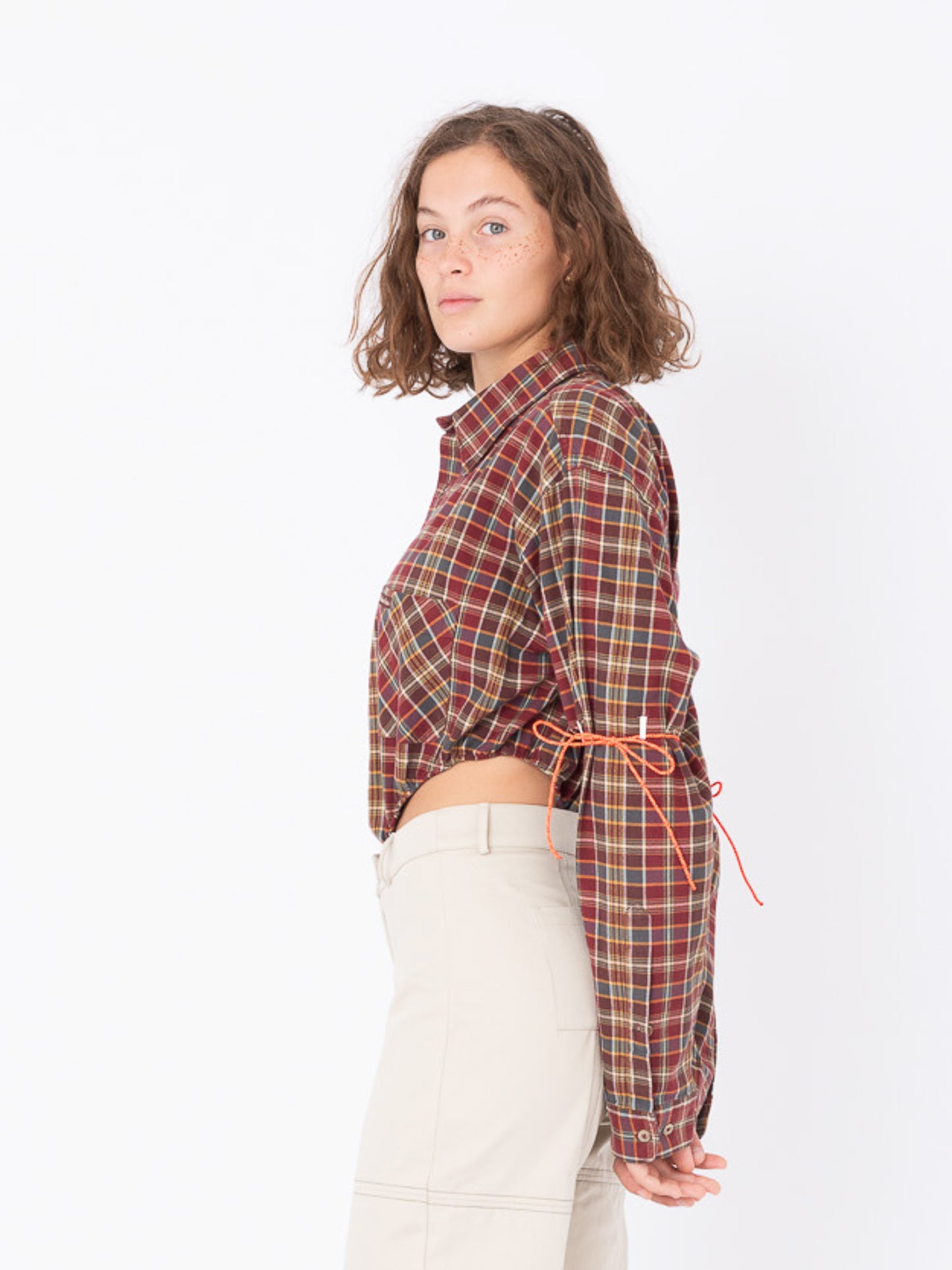 Body Shirt in Red&Brown Chequered Cotton