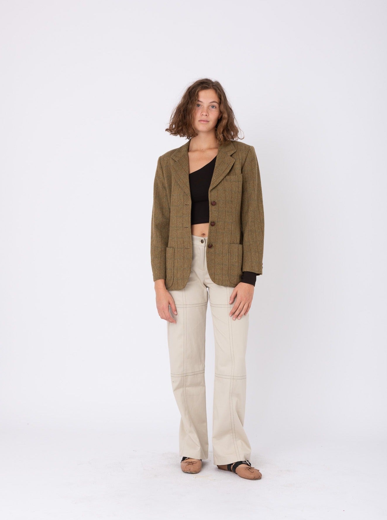 Vintage Brown Wool Blazer w/ Lily Stamp