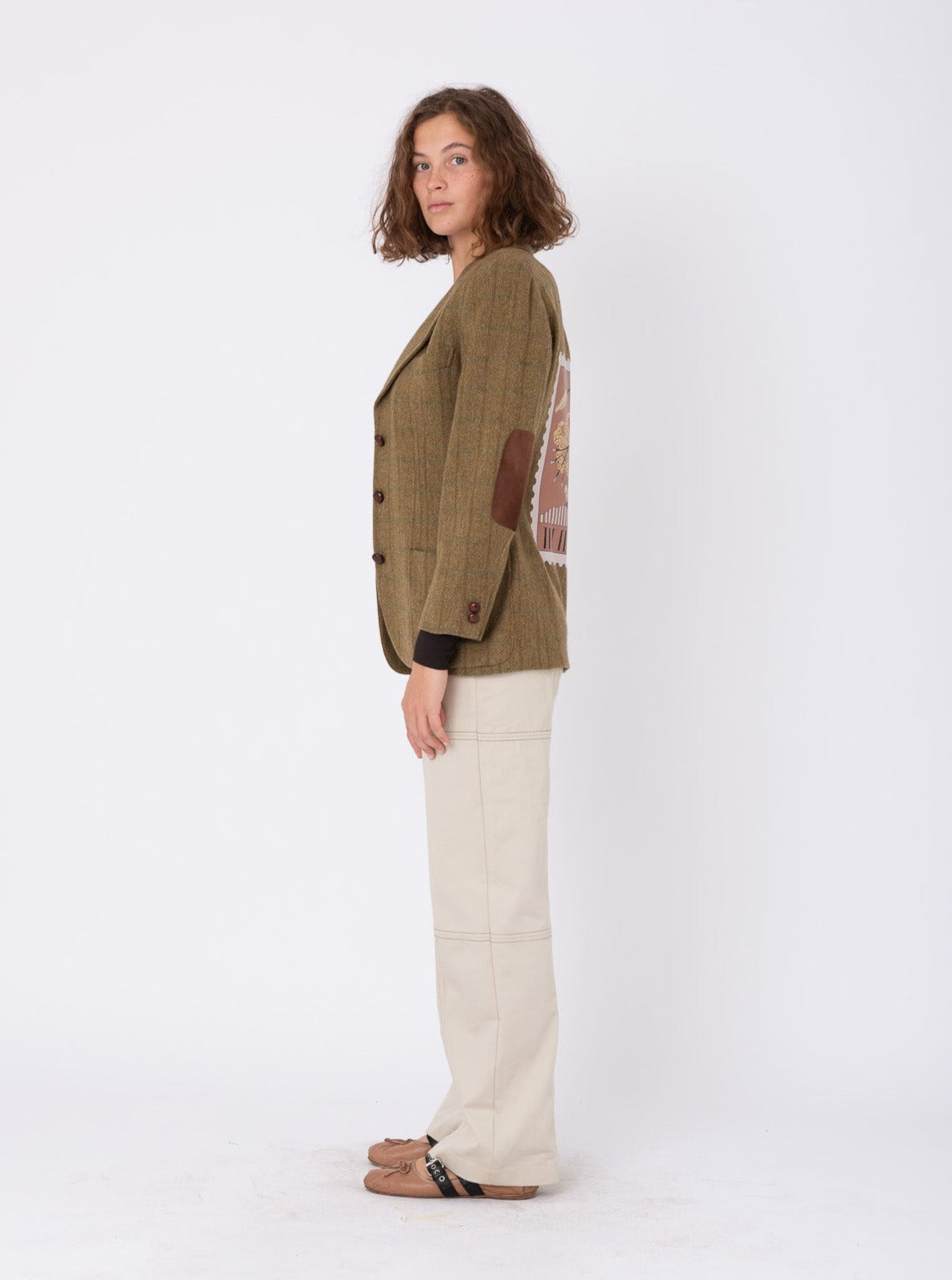 Vintage Brown Wool Blazer w/ Lily Stamp