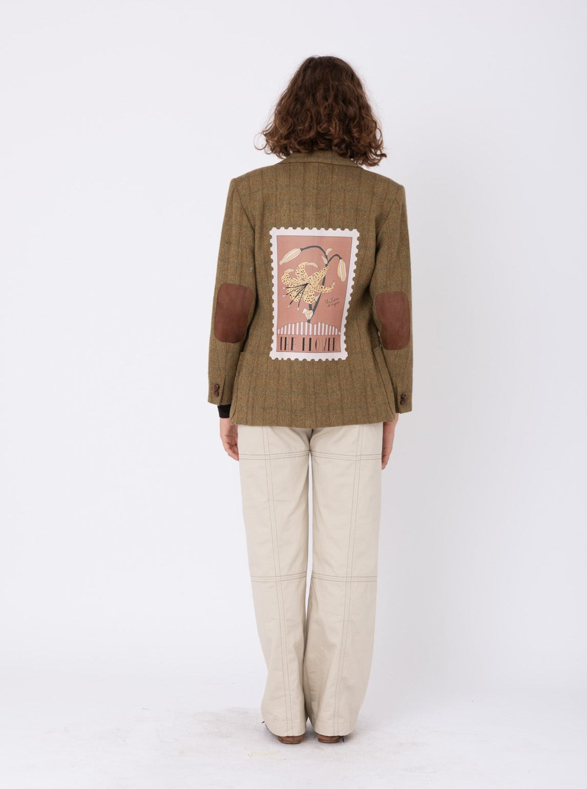 Vintage Brown Wool Blazer w/ Lily Stamp