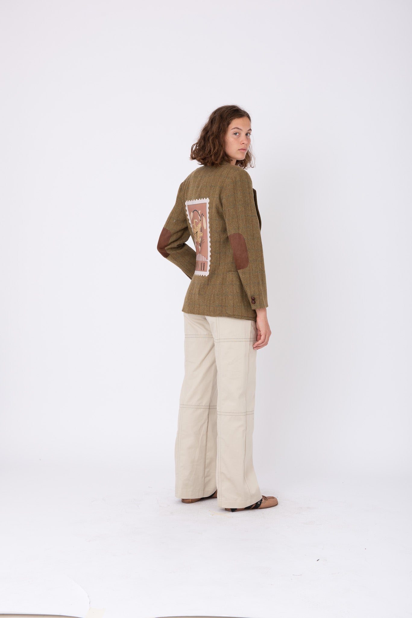 Vintage Brown Wool Blazer w/ Lily Stamp