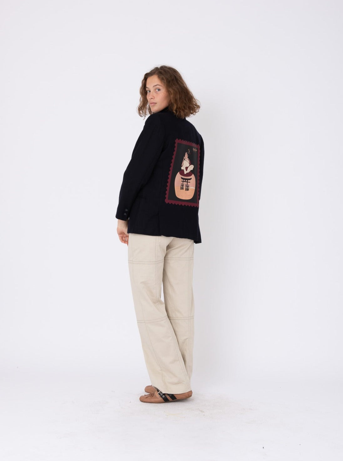 Vintage Blue Wool Blazer w/ Geisha Stamp