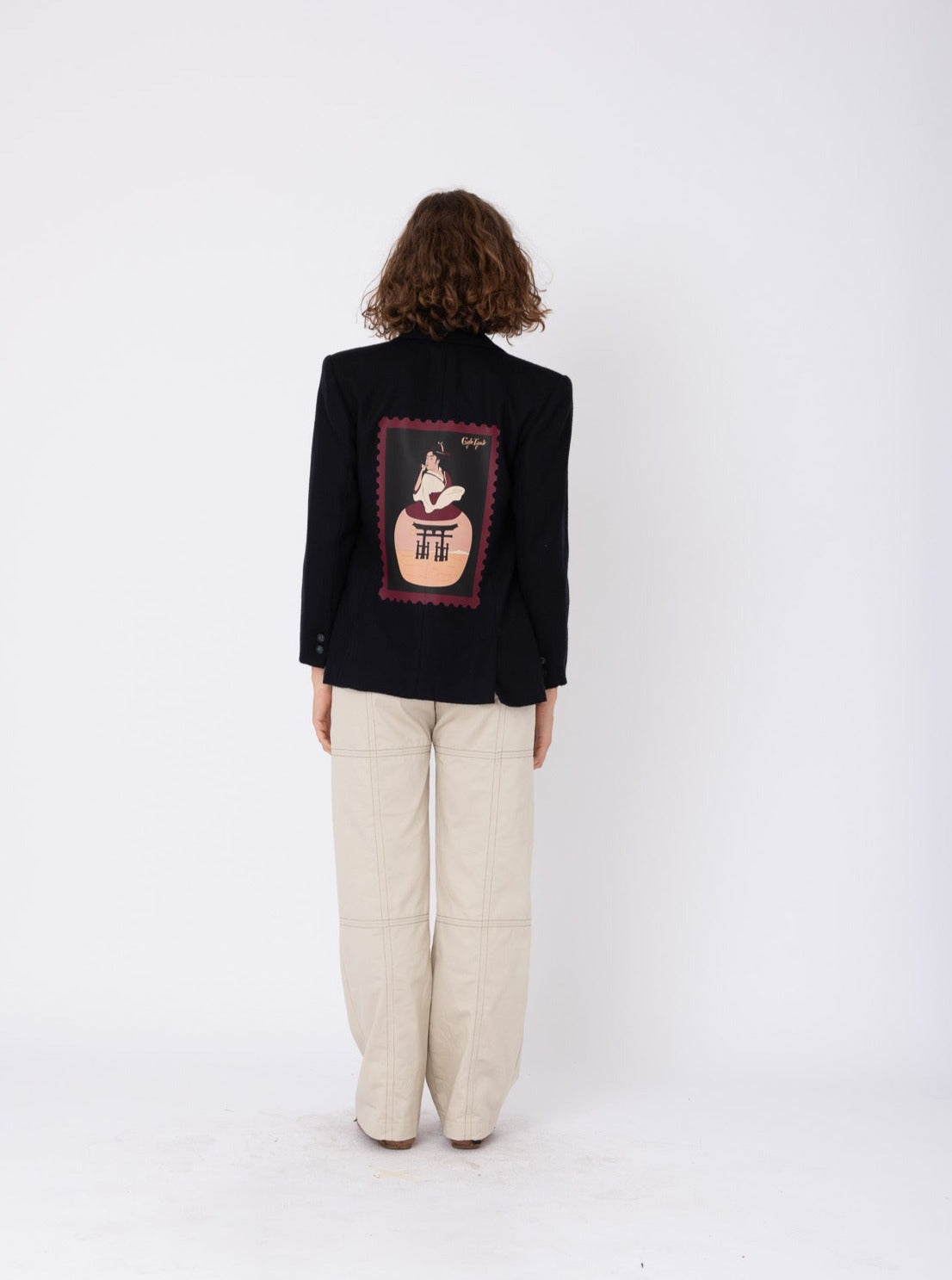Vintage Blue Wool Blazer w/ Geisha Stamp