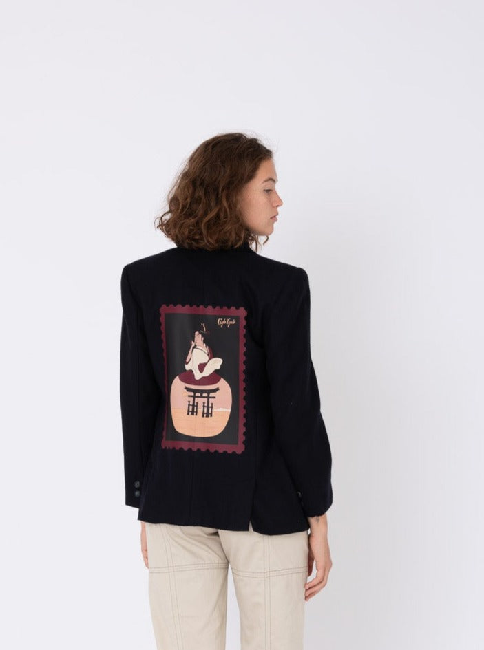 Vintage Blue Wool Blazer w/ Geisha Stamp