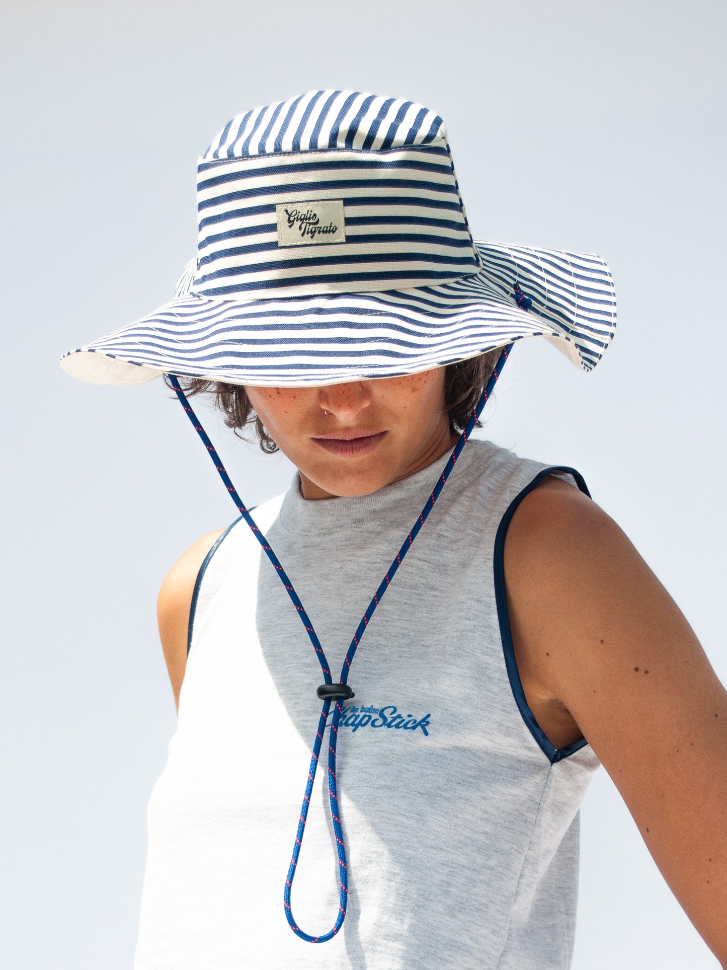 Cowboy Hat in Blue Striped Cotton