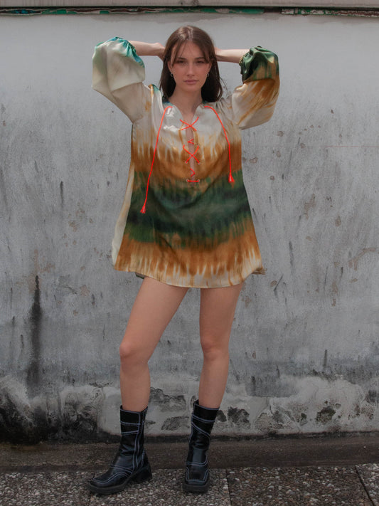 Mini dress, front view, versatile, upcycled, tie dye