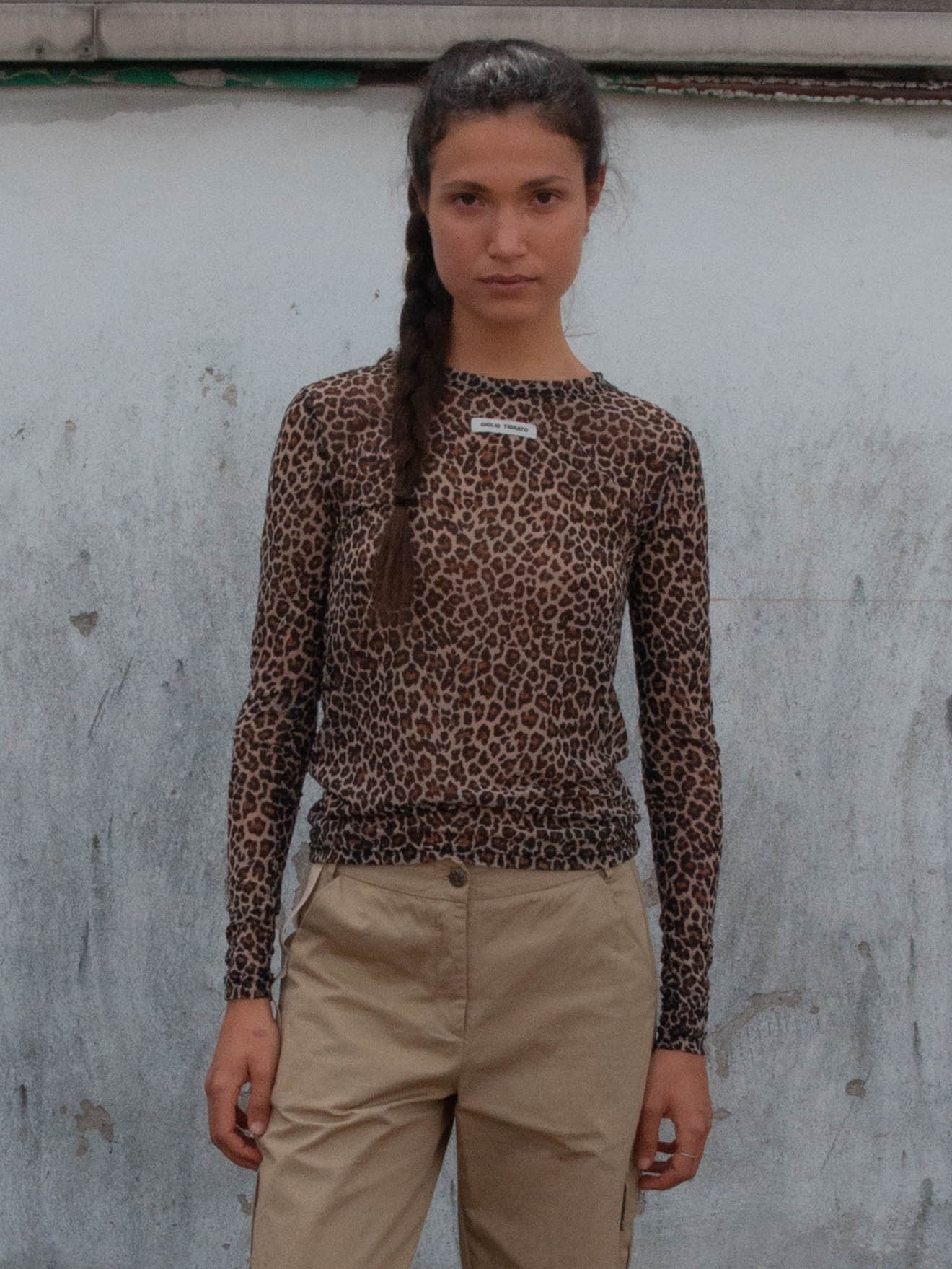 T-shirt, front view, Flare fit, long sleeves, animalier, upcycled