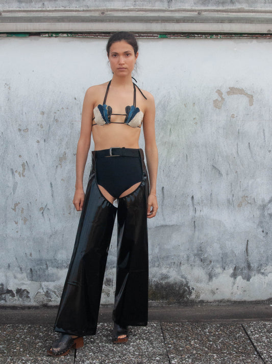 Lakota Chaps, front view, Cowboy pants, wild festival, vinyl