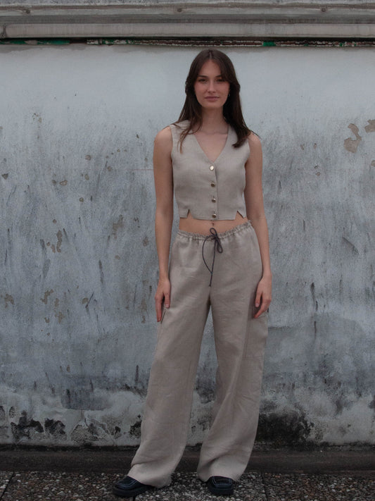 Linen Pants, front view, unisex, cargo fit, season-less, upcycled