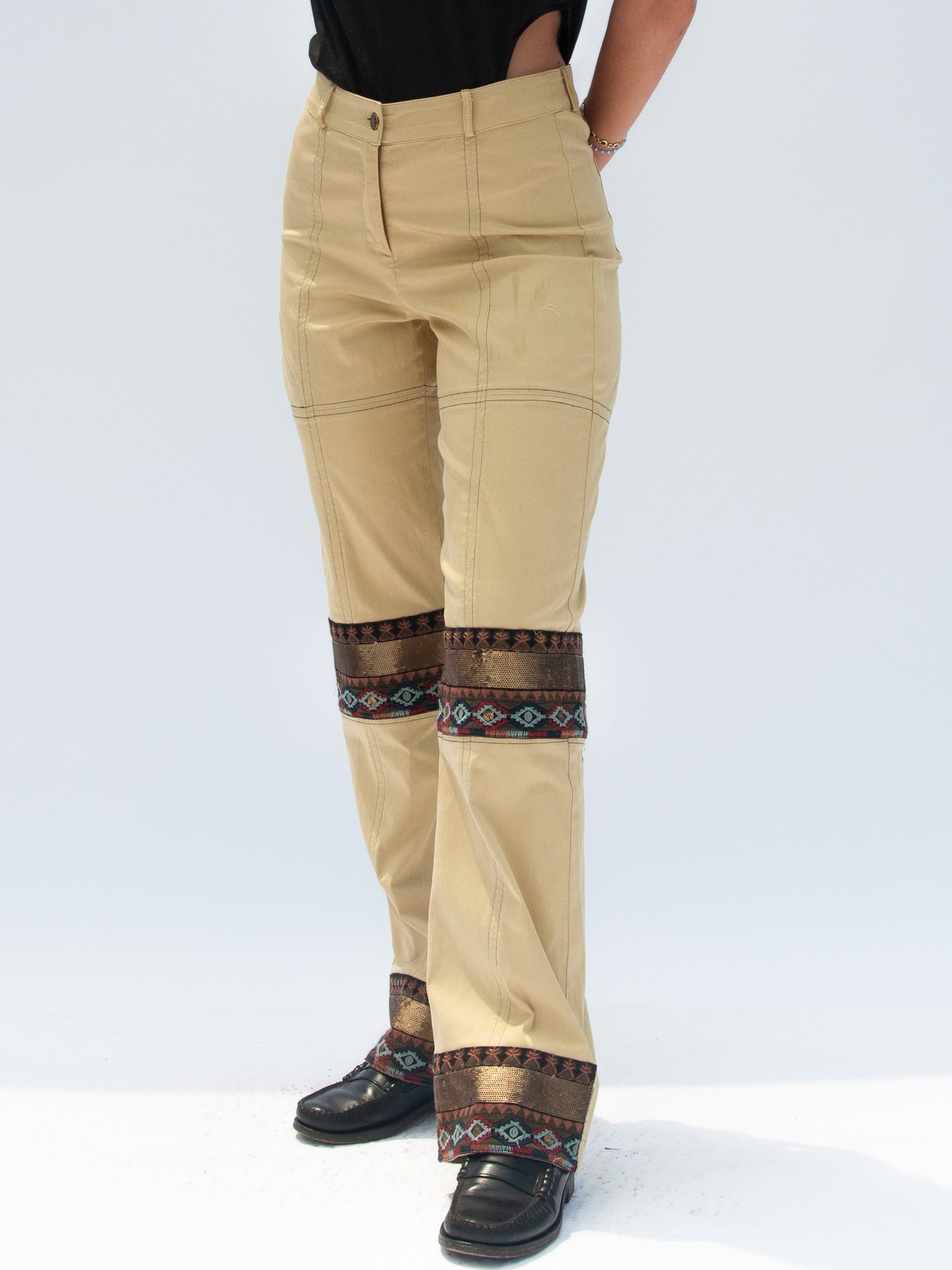 Bambù Trousers in Yellow Cotton with decorations