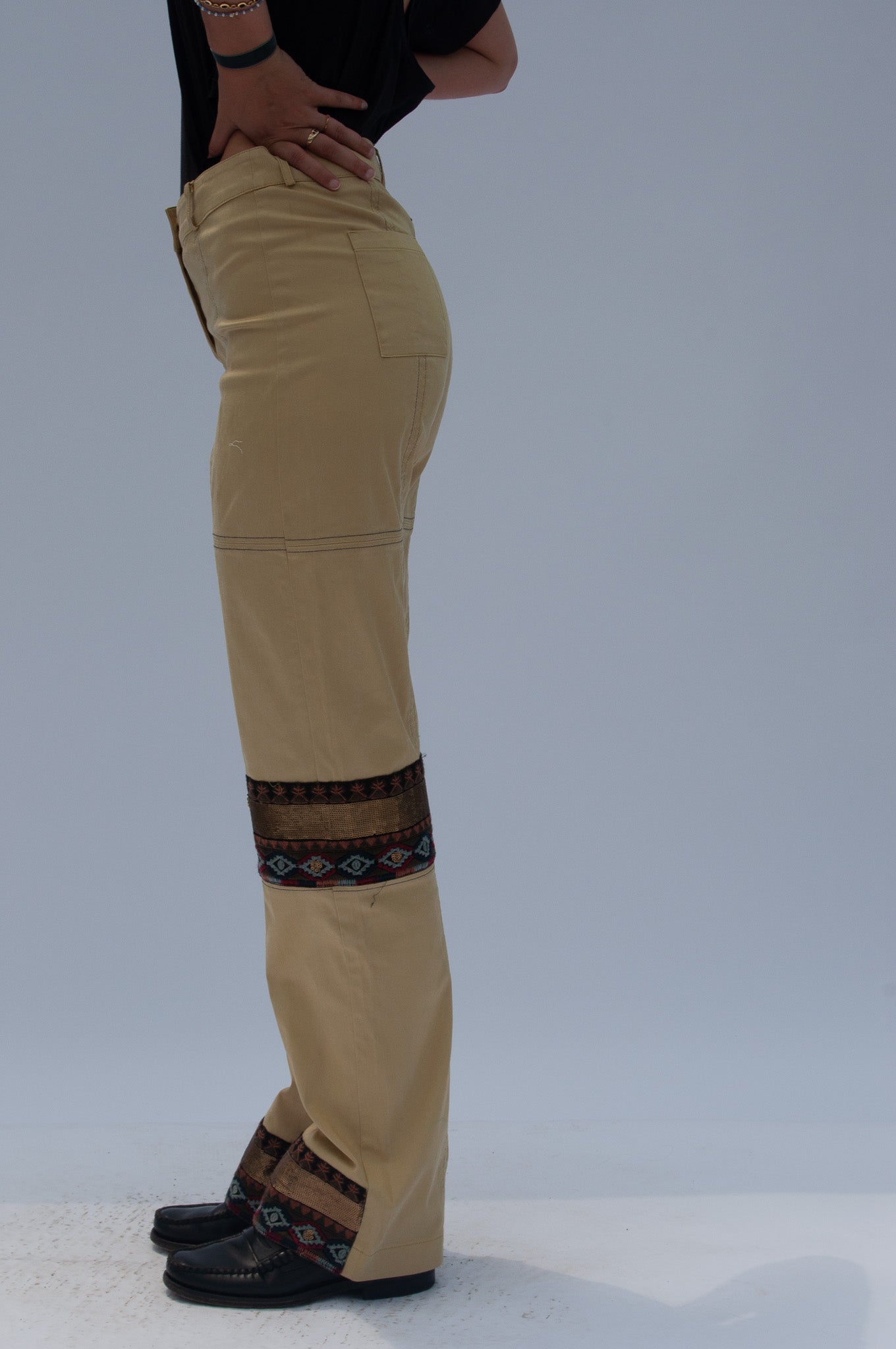 Bambù Trousers in Yellow Cotton with decorations