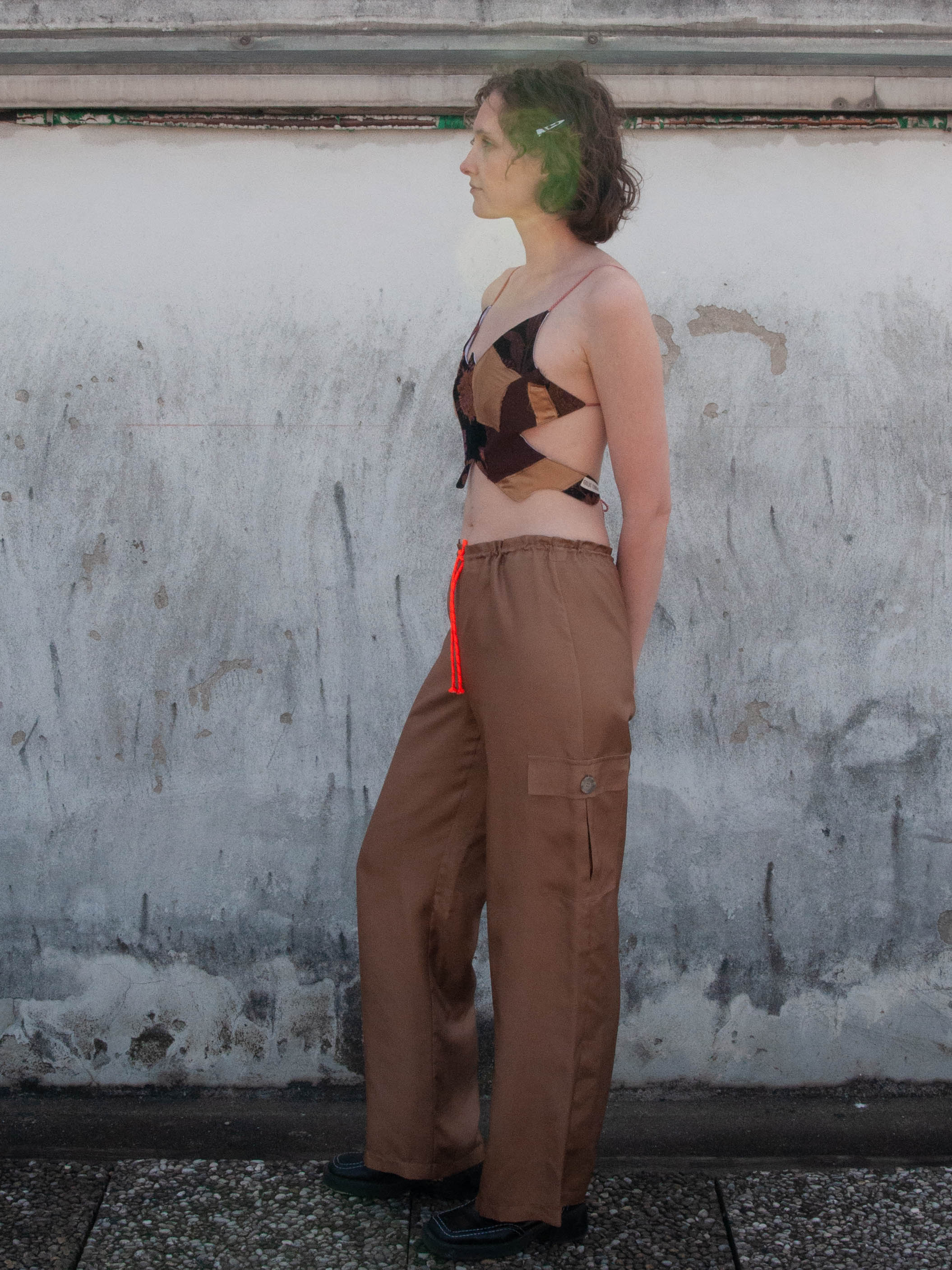 Silk Pants, side view, unisex, cargo fit, season-less, upcycled