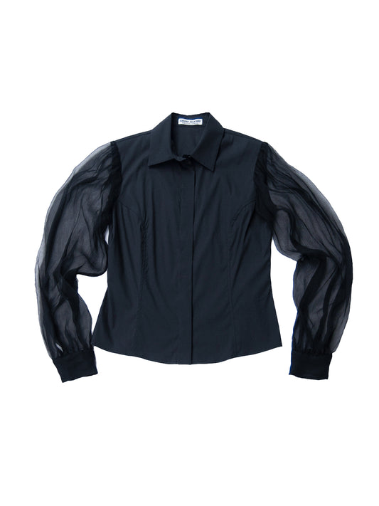 CHANTILLY SHIRT IN BLACK COTTON AND CHIFFON