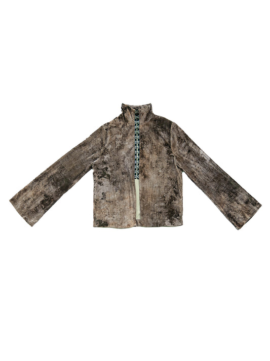 FAROE TOP IN MELANGE VELVET BLACK CLOSE-UP