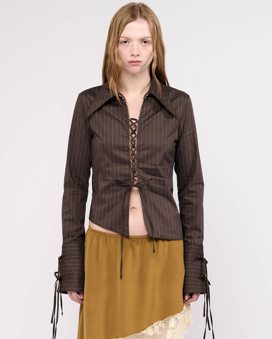 Item 26-0024 / Cindy Shirt II (Brown Pinstriped)