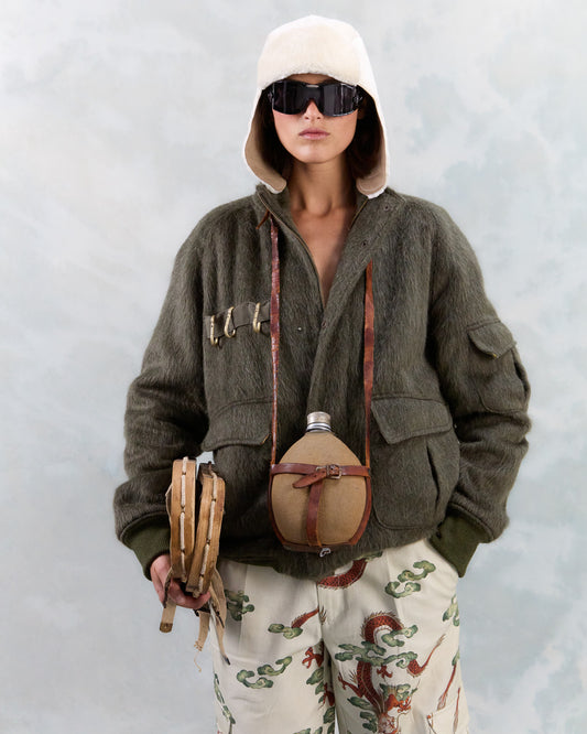 EVEREST BOMBER JACKET IN GREEN WOOL