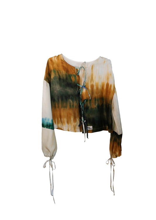 Jessie Blouse, front view, versatile, tie dye, upcycled