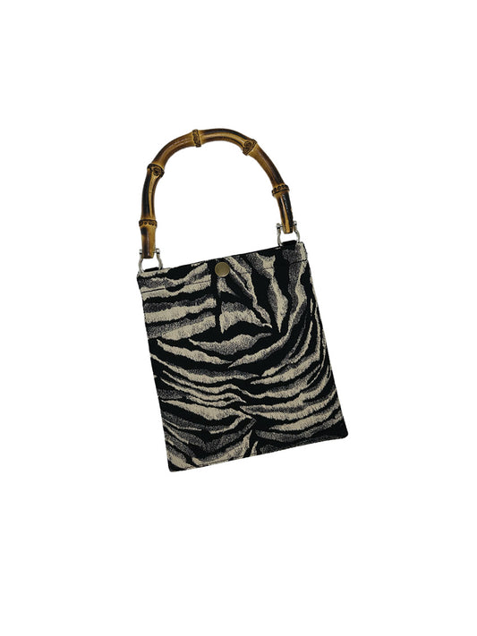 Bamboo Bag, front view, double face, unique, luxury textiles, animal print
