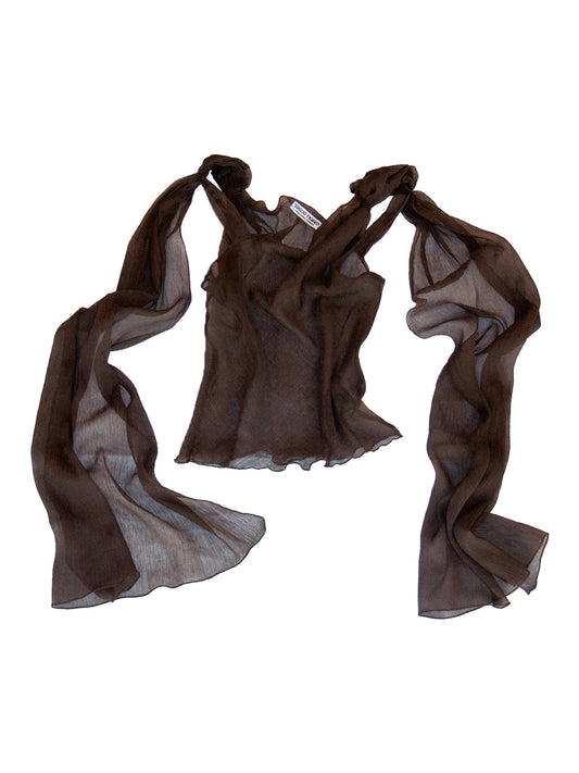 FILICUDI TOP IN BROWN CRINKLE CHIFFON