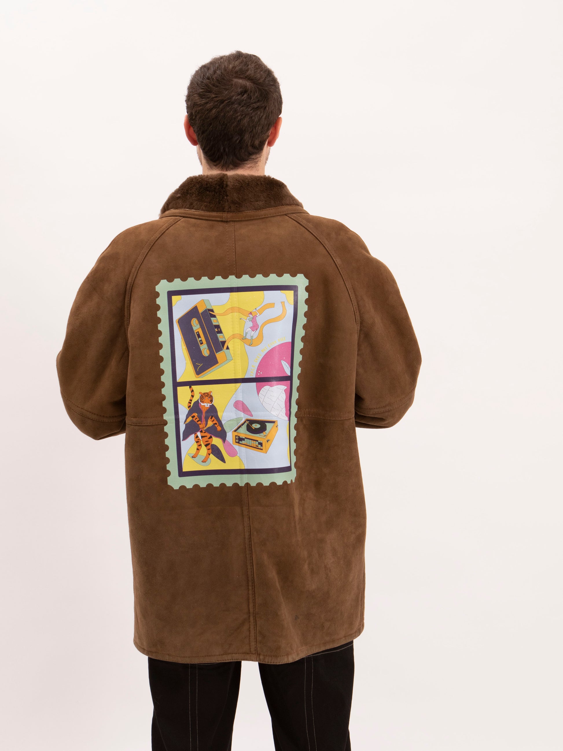 Coat, back view, vintage, printed, unique 
