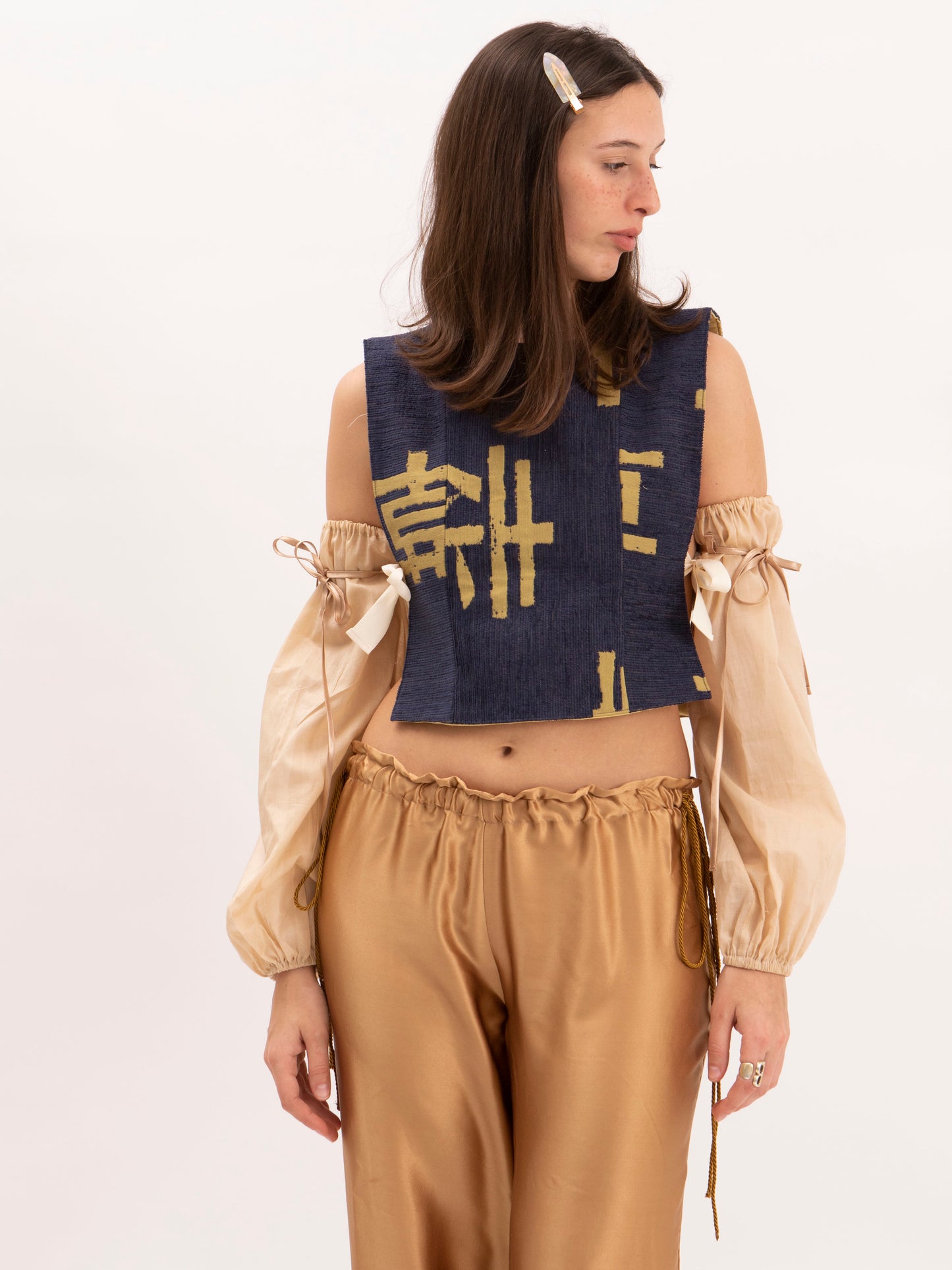 Dakota Poncho Top in Blue Jacquard