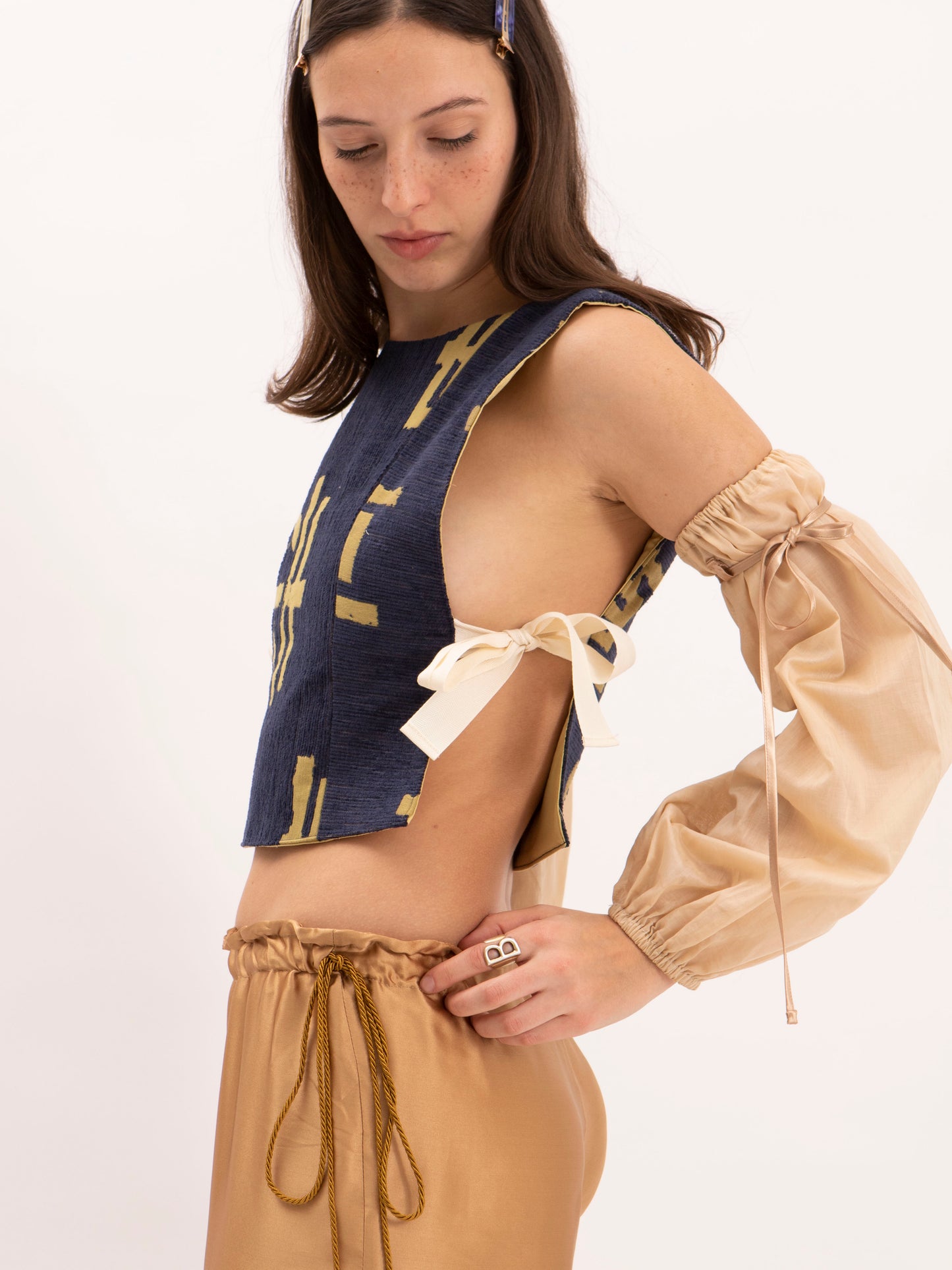 Dakota Poncho Top in Blue Jacquard