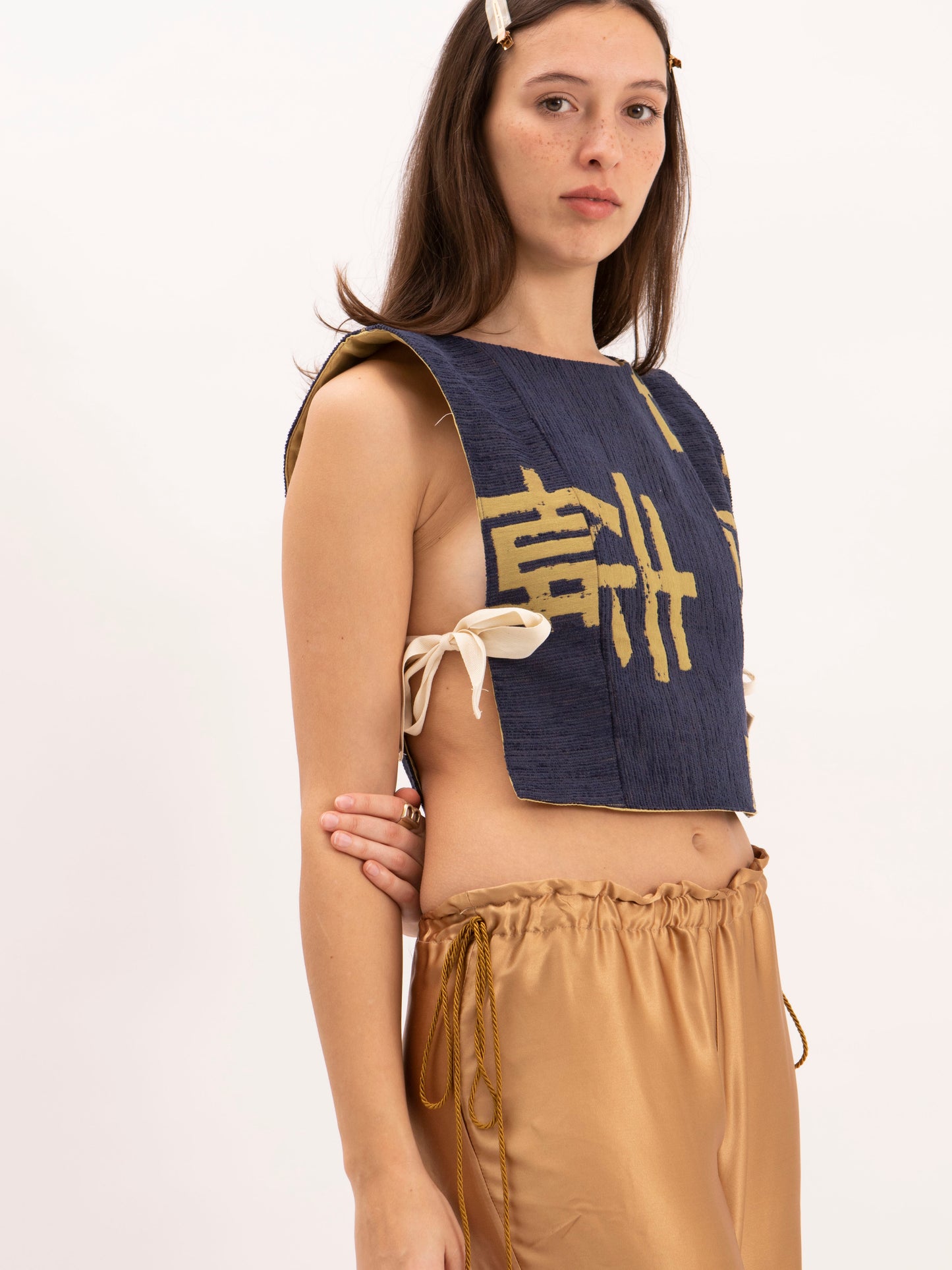 Dakota Poncho Top in Blue Jacquard
