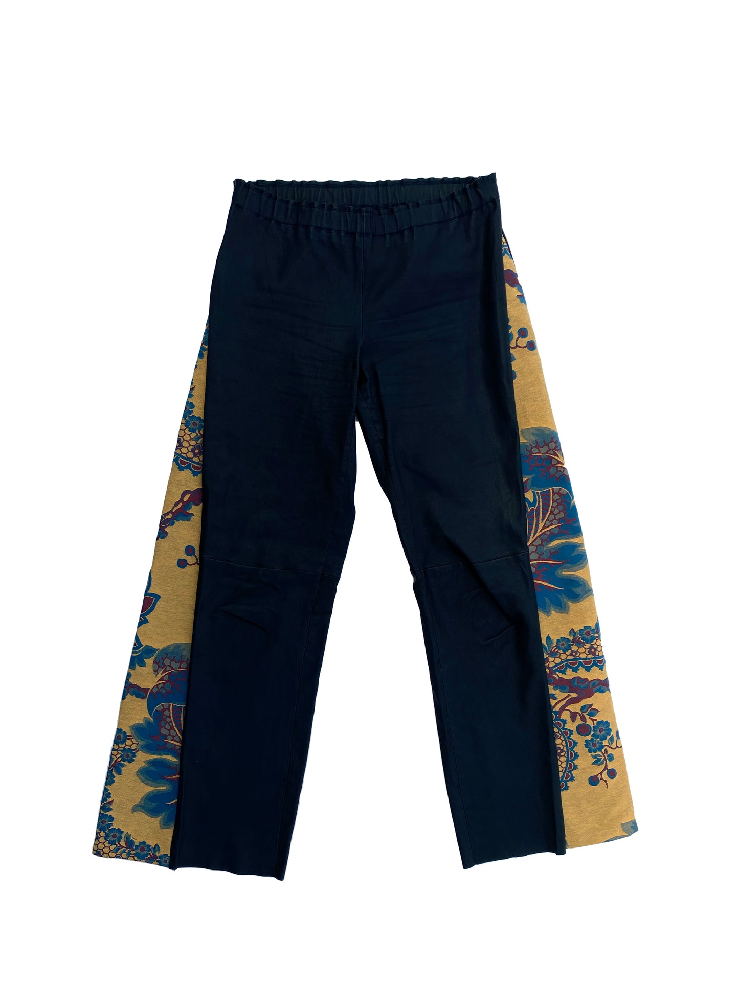 Azalea Blue Leather Pants with Brocade Inserts