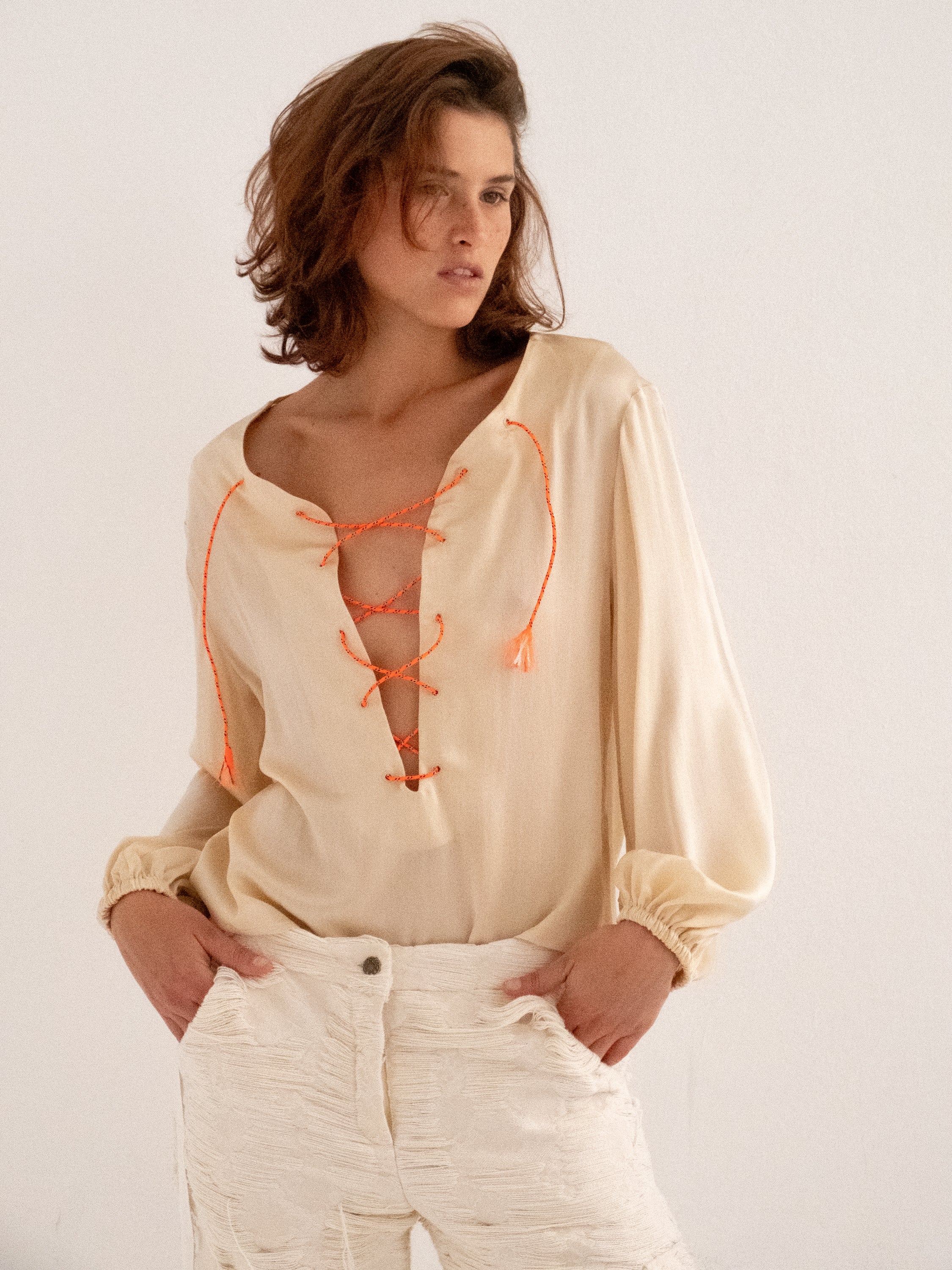 Pocahontas Blouse in Cream Silk