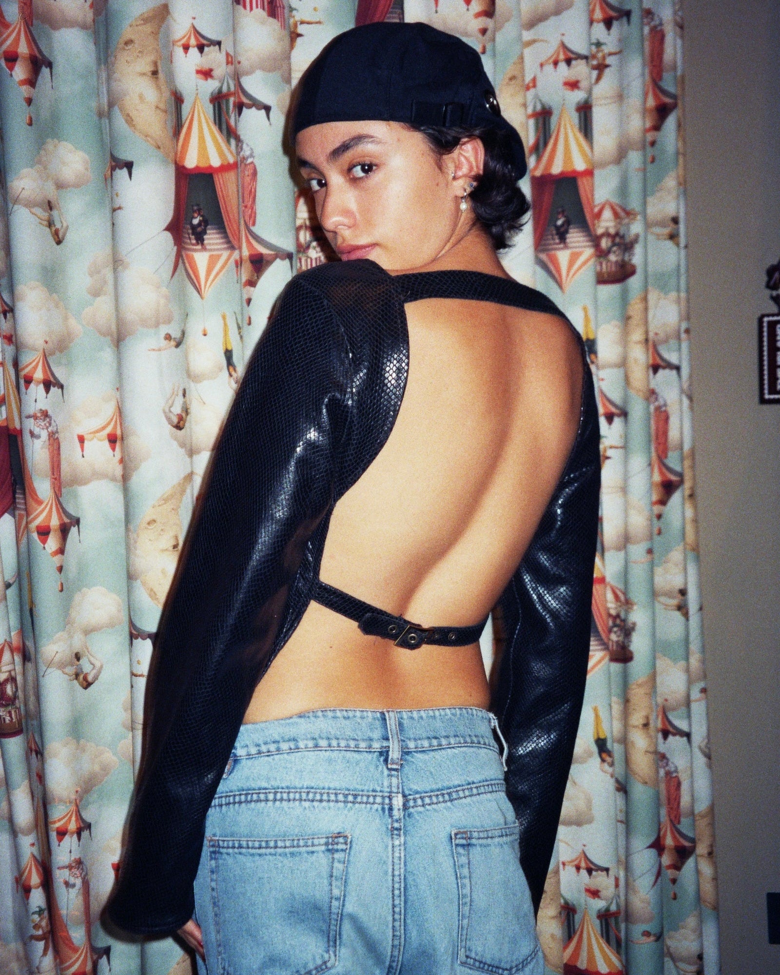 YOSHIDA TOP IN BLACK LEATHER