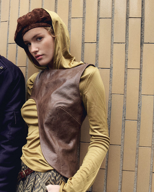 MOJO JOJO TOP IN BROWN LEATHER