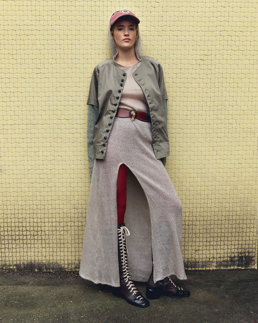 BOMBAY DRESS IN GREY MOHAIR MESH