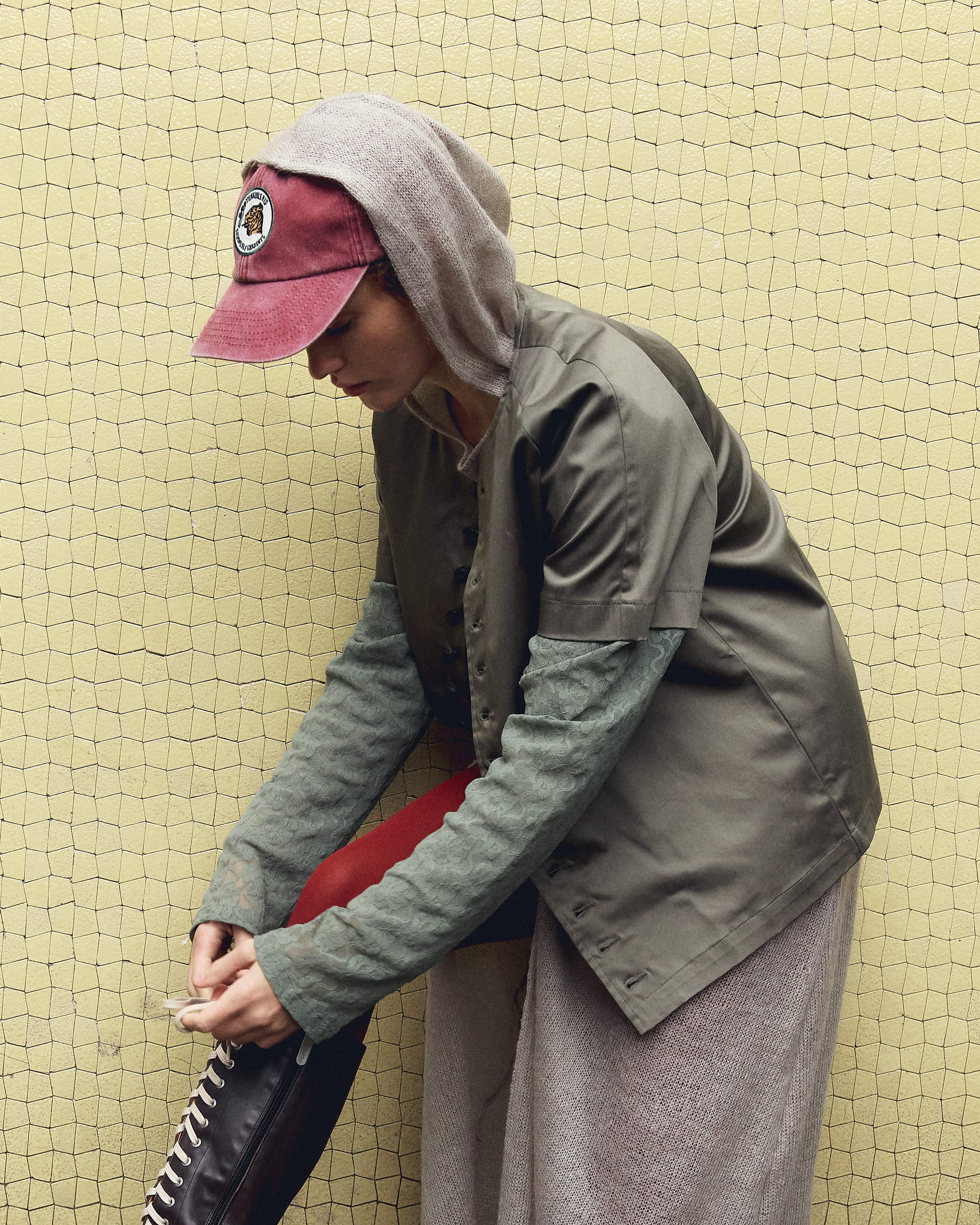 ATLANTA SHIRT IN GREEN COTTON AND LACE